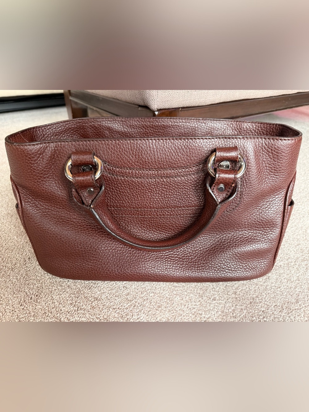 Celine Brown Pebbled Leather Satchel with Top Handles